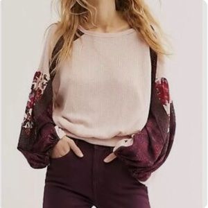 Free People Casual Clash Pink Thermal Floral Long Sleeve Blouse Women Size Small